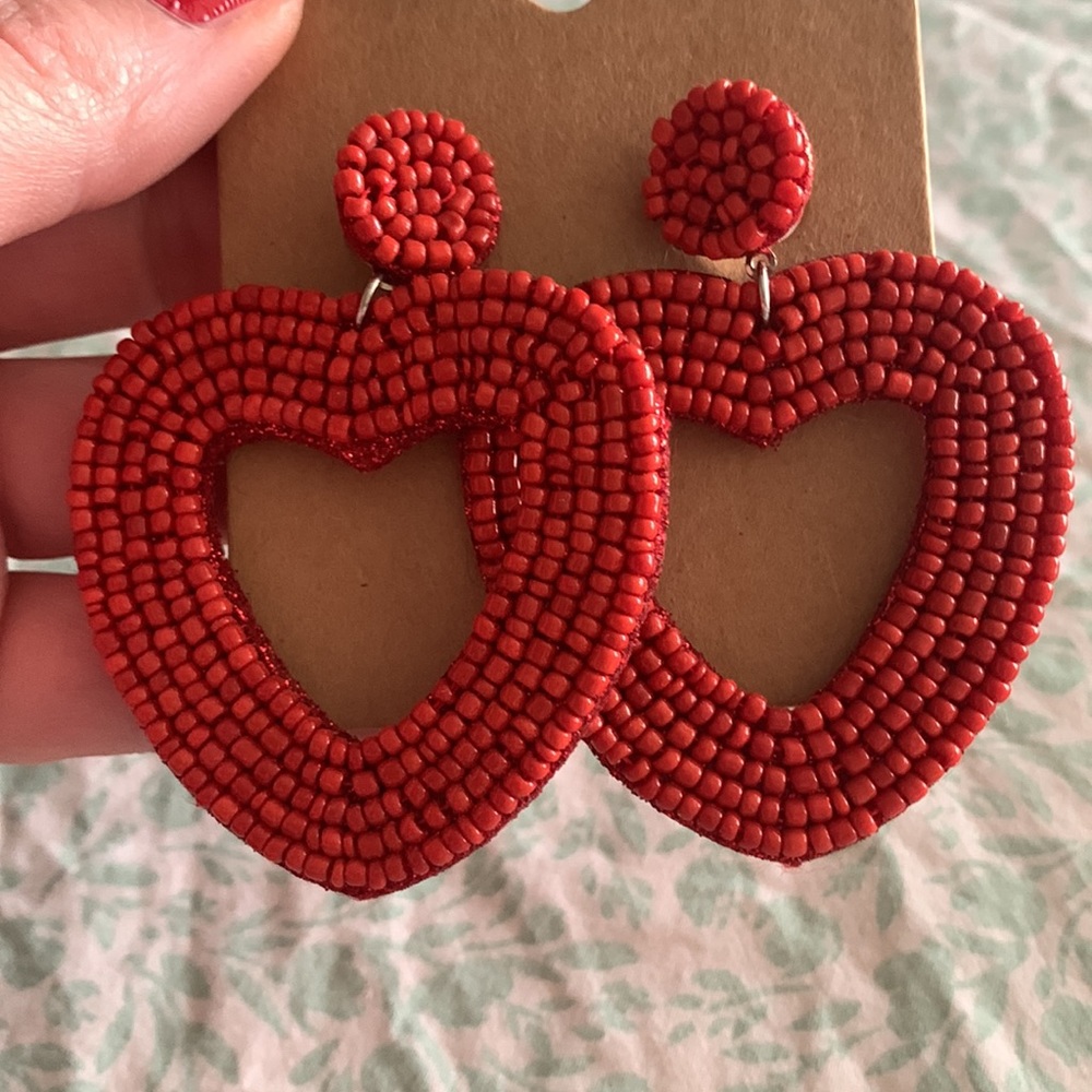 Handmade red heart earrings